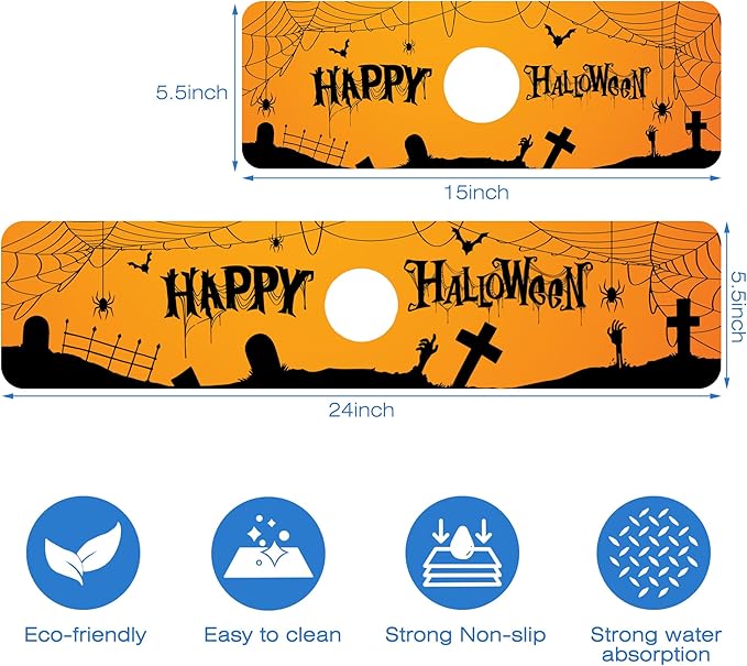 Halloween Bats Spider Webs Dish Drying Mat for Kitchen Sink Splash Guard Behind Faucet Sink Mat Absorbent Fast Drying Faucet Draining Mat for Bathroom Kitchen 5.5"×24"