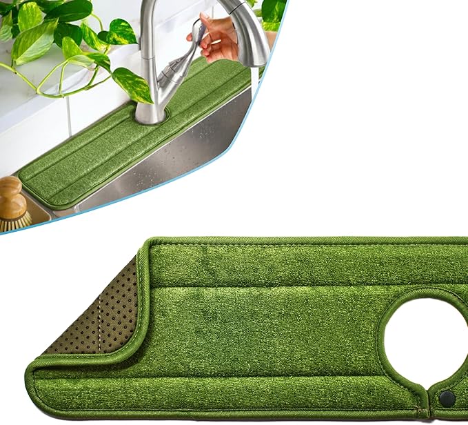 The Original Ternal Sinkmat Drip Catcher & Splash Guard, Faucet Mat for Sinks – Absorbent Microfiber, Machine Washable Counter Protector & Drying Mat for Kitchen, Bathroom or RV [Moss Green, XL]