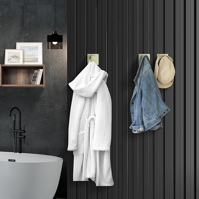 LANC 3-Pack Towel Hooks for Bathroom Wall Hooks, Brushed Gold Coat Hooks Heavy Duty Stainless Steel Hand Towel Hangers, Square Robe Hook for Bathroom Kitchen Garage Hotel, A8805BG-P3