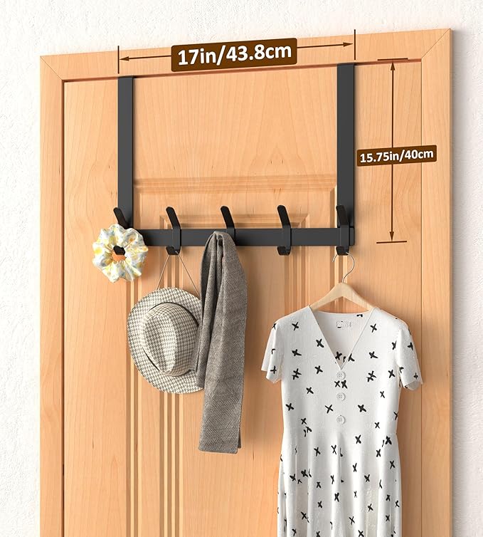Long Over The Door Hooks Hanger with 15.75" Arms for for Easier Access by Shorter, J16U, Perfectly Fits US Standard 1 3/4-inch Doors, Towel Rack Bathroom Organizer Holder, Black