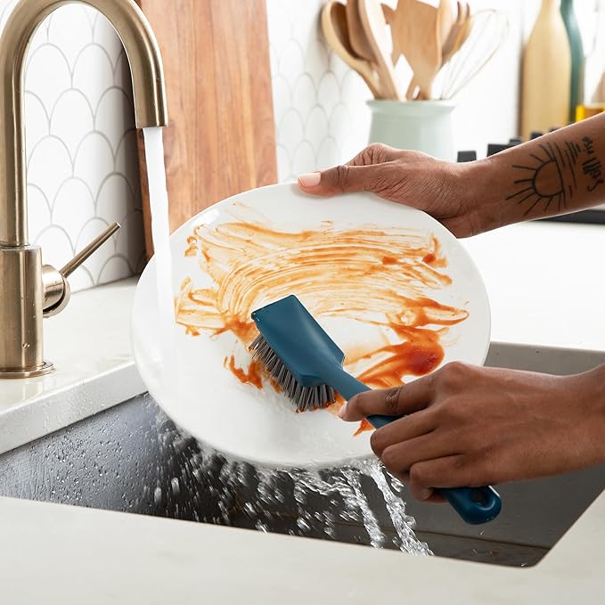 Full Circle Clean Ocean Dish Brush, Ergonomic Grip, Non-Stick Safe, Durable Design. Made Out of 100% Recycled Fishing Nets. Dishwasher Safe