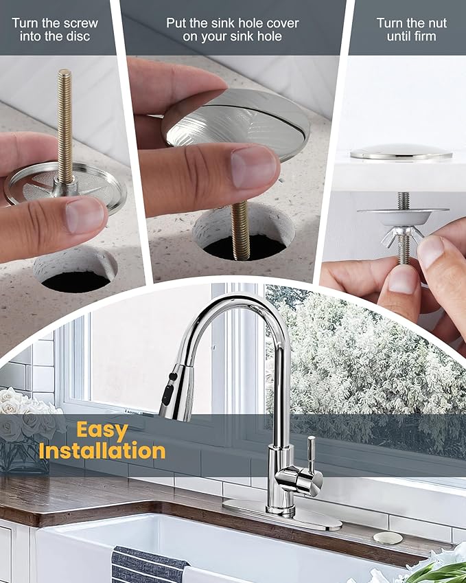 Kitchen Sink Hole Cover, Faucet Hole Cover for Kitchen Sink, Tap Hole Plate Stopper Cover Blanking Brass Metal Plug, Polished Nickel
