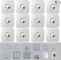 12 PCS Wall Mounted Replacement Sticky Pads for Kitchen Bathroom Shower Caddy Organizer Rack Holder Nail Free Adhesive Hooks (No Trace Nails)