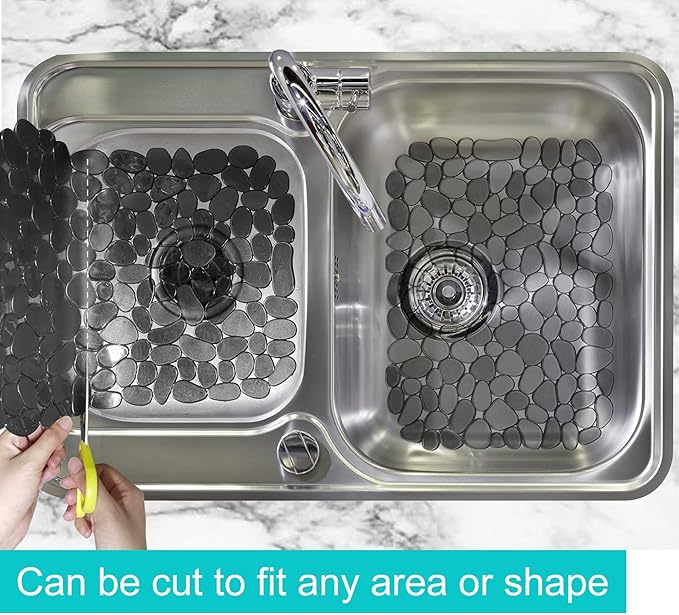 Coopay Kitchen Sink Mat Pebble Protect Mat PVC Eco-friendly Adjustable Stainless steel/ Porcelain Dish Drying Pad Protector for Bottom of Kitchen Sink, 15.8 x 11.8 inches (1 Pack, Gray)