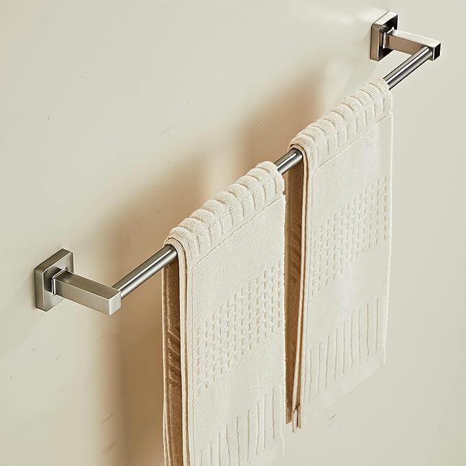 Bathroom Wall Mounted Towel Rack,24 Inch Brushed Nickel Towel Bar with Stainless Rack and Hand Towel Holder, Shower and Bath Towel Racks for Bathroom Wall(Total Length 26-Inch)