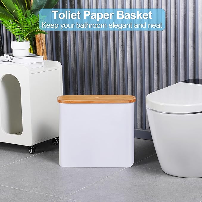 efluky Toilet Paper Storage, Toilet Paper Basket with Lid, Bathroom Organizer, Free Standing Holder Up to 9 Mega Rolls, White