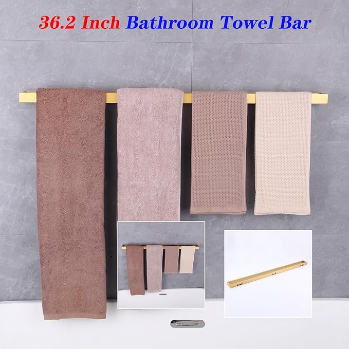 GERZWY Gold 36-Inch Bathroom Towel Bar Stainless Steel Bath Towel Bar Modern Style Wall Mount HG17703-BE