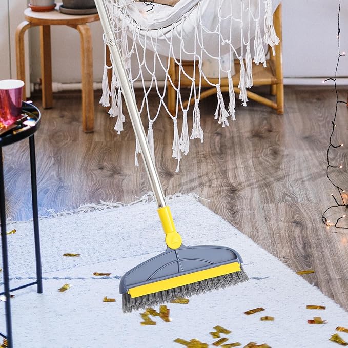 Long Handle Floor Brush Scrubbing with Stiff Bristles, 126cm Blue-Yellow Groove and Grout Cleaning Brush for Bathroom and Kitchen Floor Crevice Cleaning