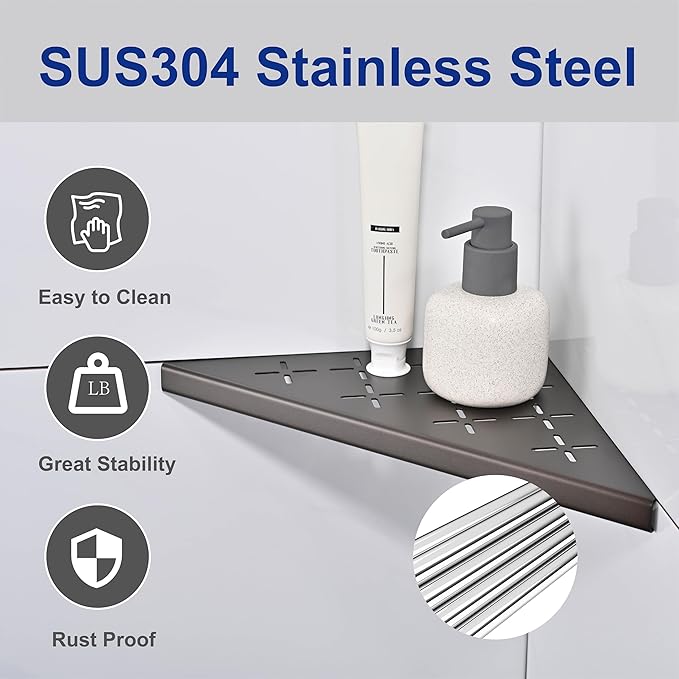 Corner Shower Shelf, 2-Pack Shower Shelves SUS304 Stainless Steel Bathroom Shelves for Tile Walls, Recessed Corner Shelf Organizer Rack, No Drilling (Bronze, 10"-2 Pack)