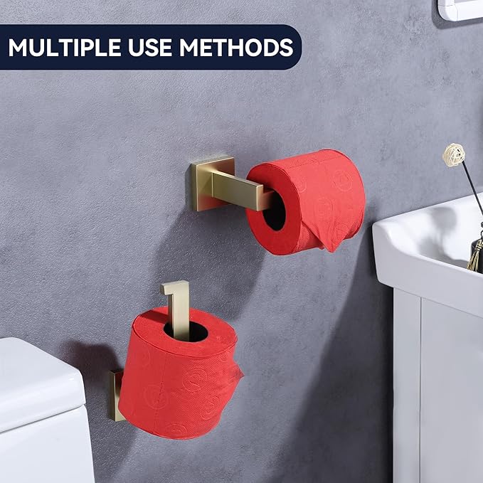 LANC Gold Toilet Paper Holder, Bathroom Toilet Paper Roll Holder Wall Mounted for Bathroom RV, Modern TP Holder Tissue Dispenser Hangers Square Stainless Steel Brushed Gold, A8807BG