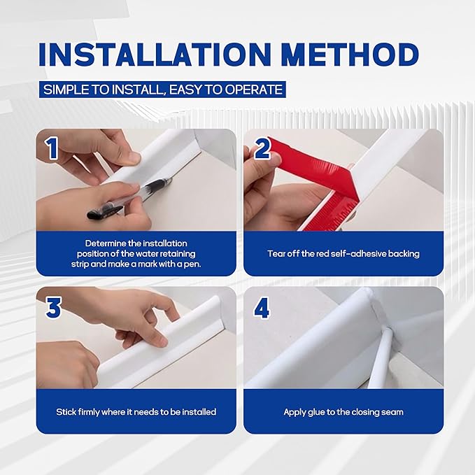 72 Inch /6 feet Collapsible Shower Threshold Water Dam Included Silicone sealant, Keeps Water Inside Threshold Dry and Wet Separation Suitable for Bathroom and Kitchen