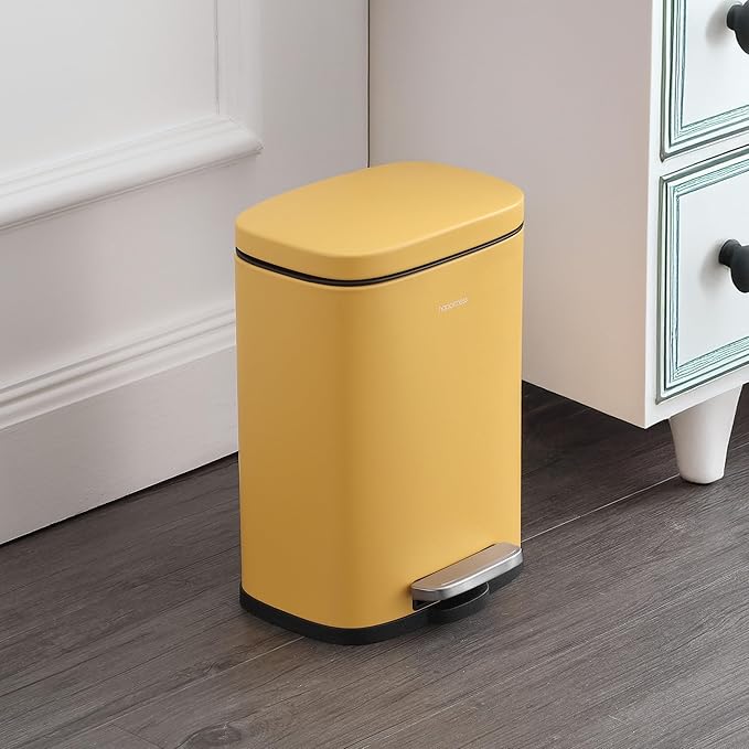 happimess HPM1006L Connor Rectangular 13.2-Gallon Trash Can with Soft-Close Lid and Free Mini Trash Can, Daffodil Yellow for Home, Kitchen, Bathroom, Living Room, Office