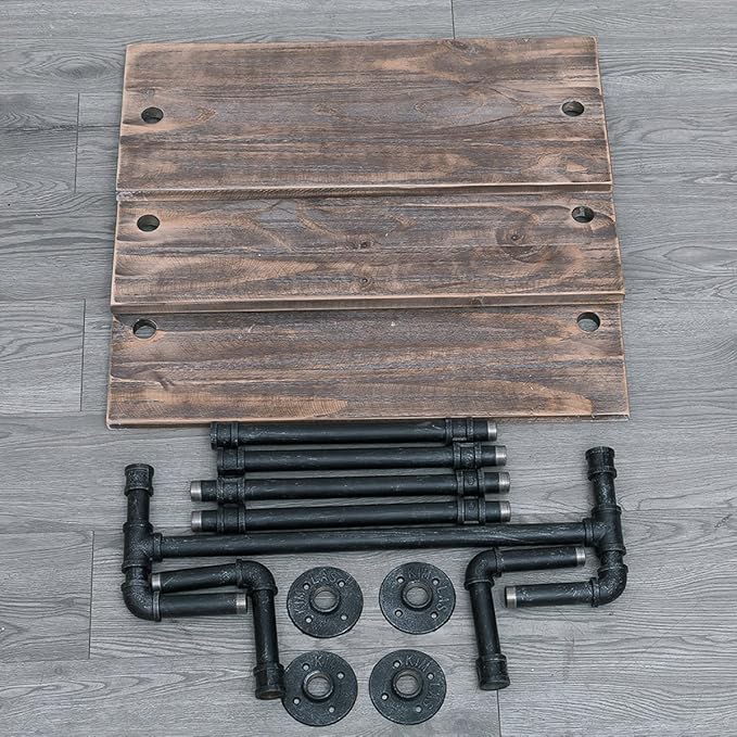 MBQQ 3 Tier Shelving Bathroom Pipe Shelves with Towel Bar Over Toilet, 24 inch Pine Wood Floating Shelves for Wall Mounted Bedroom,Kitchen, Farmhouse, Living Room