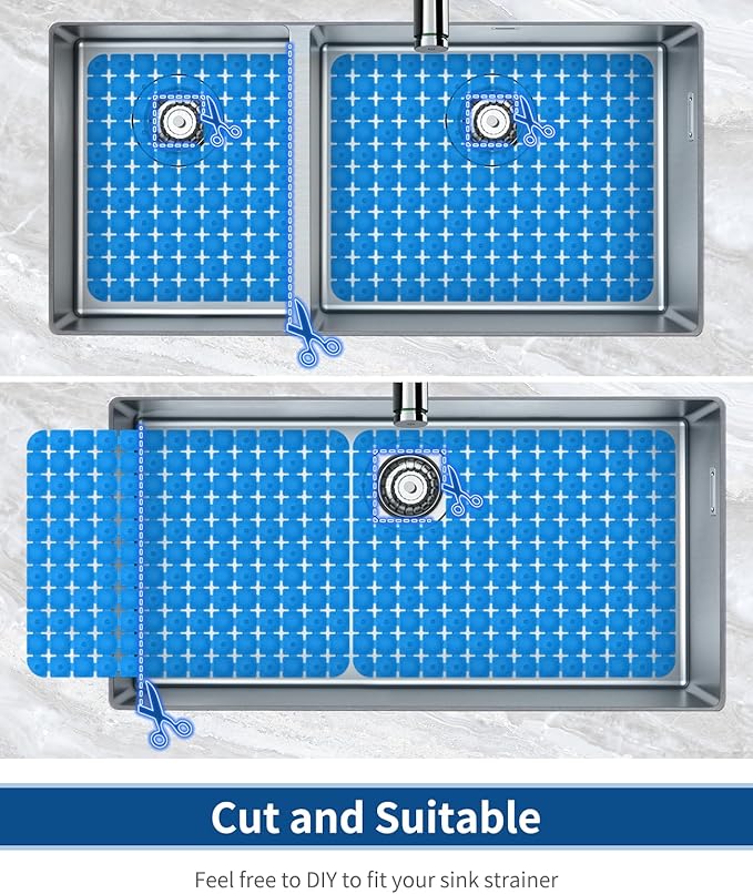 Bligli Sink Mat for Stainless Steel/Ceramic Sinks, 2 Pack 15.8x11.8 inches PVC Sink Protectors for Bottom of Kitchen Sink, Dishes and Glassware drain Mats, Durable and Fast Draining (Blue)