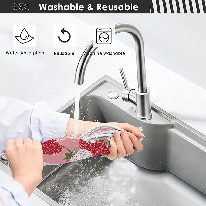 Sink Faucet Absorbing Mat Kitchen Sink Splash Guard Splash Faucet Drip Catcher for Bar RV Bathroom 2PCS 14.9x5.5in Pink White Strawberries Flowers