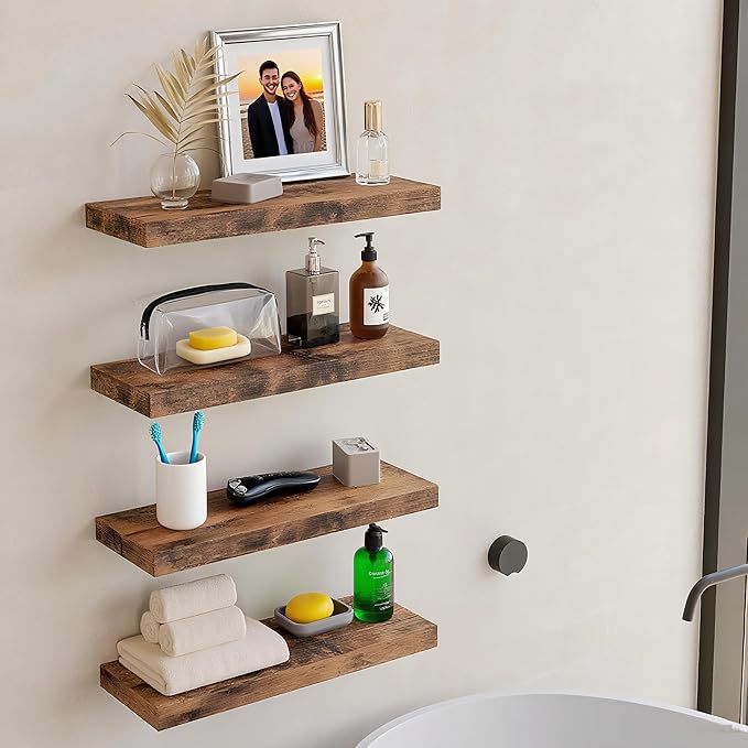 Vervida® Floating Shelves for Wall Bathroom Shelf Bedroom Kitchen Living Room Hanging Book Shelves Small Farmhouse Decor 17 inch Set of 2, Rustic Brown