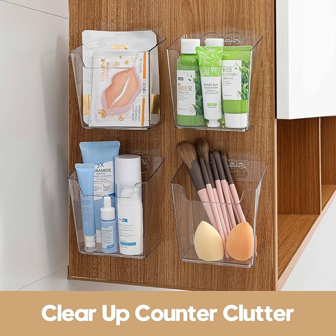 2-Pack Kitchen Cabinet Door Organizer Adhesive, Hanging Storage Bins, Stick on Small Wall Storage Container, Bathroom Floating Shelf Under Sink Caddy Spice Rack for Pantry Organizer, Office, Dorm