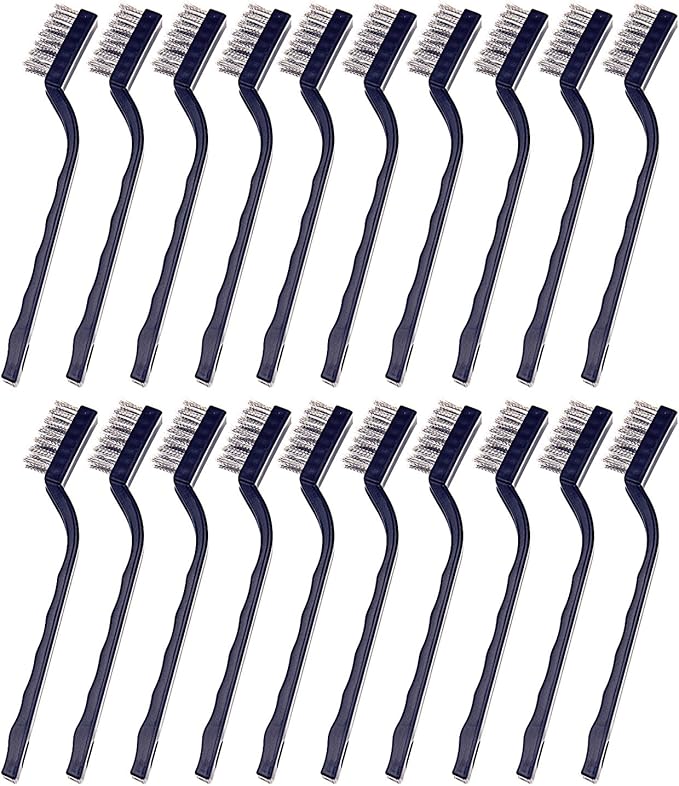 20 Pieces Mini Handle Stainless Steel Wire Bristles Brush Set for Cleaning Welding Slag, Stain and Rust (Silvery)