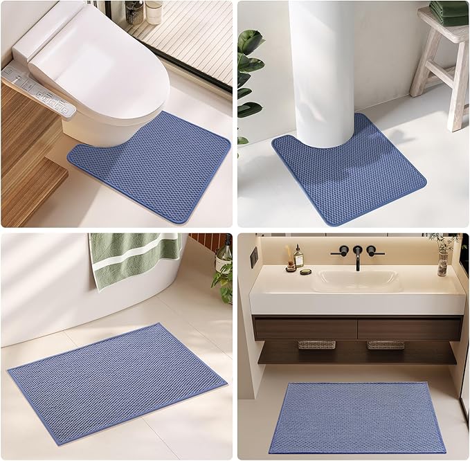 Bathroom Rugs Non Slip Washable, Super Absorbent Thin Bath Mat Quick Dry Low Pile Bathroom Rug, Denim Blue 20"x48"
