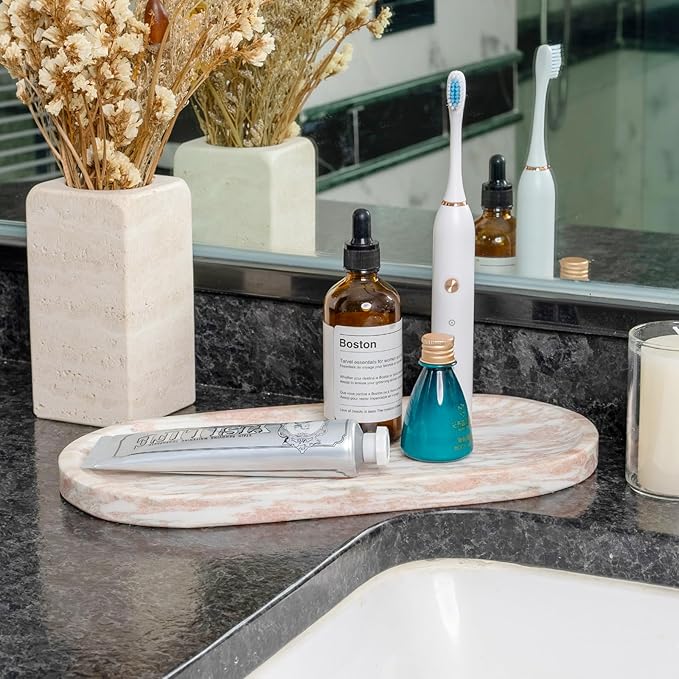 Koville Norway Natural Marble Tray, 12"x6" Vanity Decorative Tray for Countertop, Catchall Tray for Perfume, Candles, Jewelry Dish