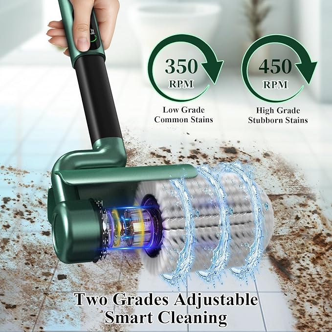 Minthouz Electric Spin Scrubber - 74W High Power, Dual Speed Rotation (350-450 RPM), Extendable 42-Inch Pole, Digital Battery Display, Multi-Purpose Brushes for Home & Outdoor Use