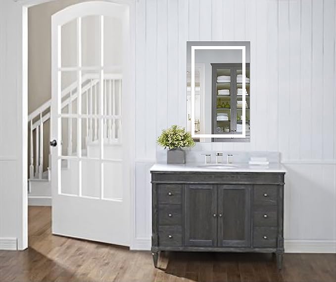 Krugg | 20 Inch X 32 Inch LED Bathroom Mirror | Lighted Vanity Mirror Includes Dimmer & Defogger | Wall Mount Vertical or Horizontal Installation