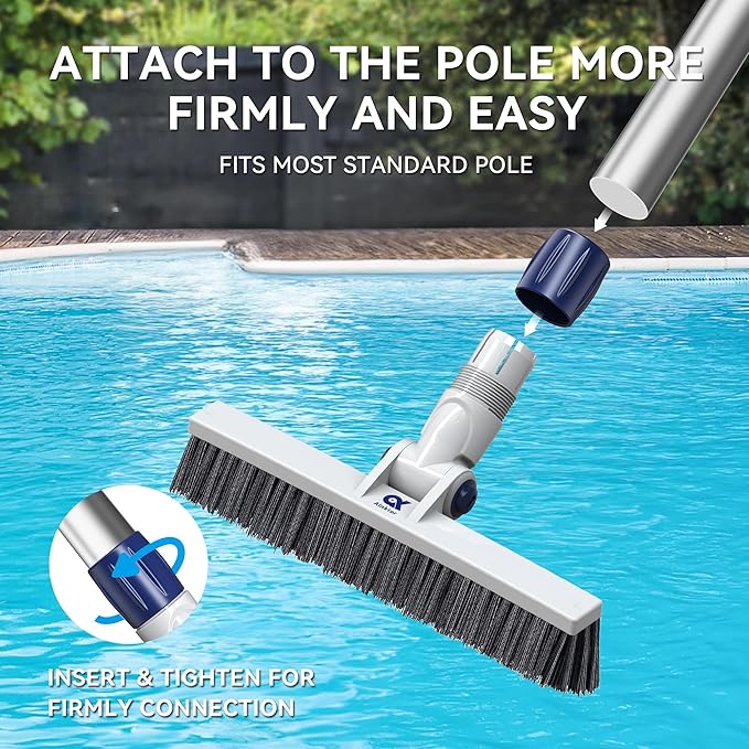 12" Pool Brush Head Cleaning Pool Wall &Waterline Tiles & Steps, Premium PP Bristles Pool Scrub Brushes for Small Inground Pools & Above-Ground Pools Spa Bathroom Hot Tub Fit Standard Pool Pole