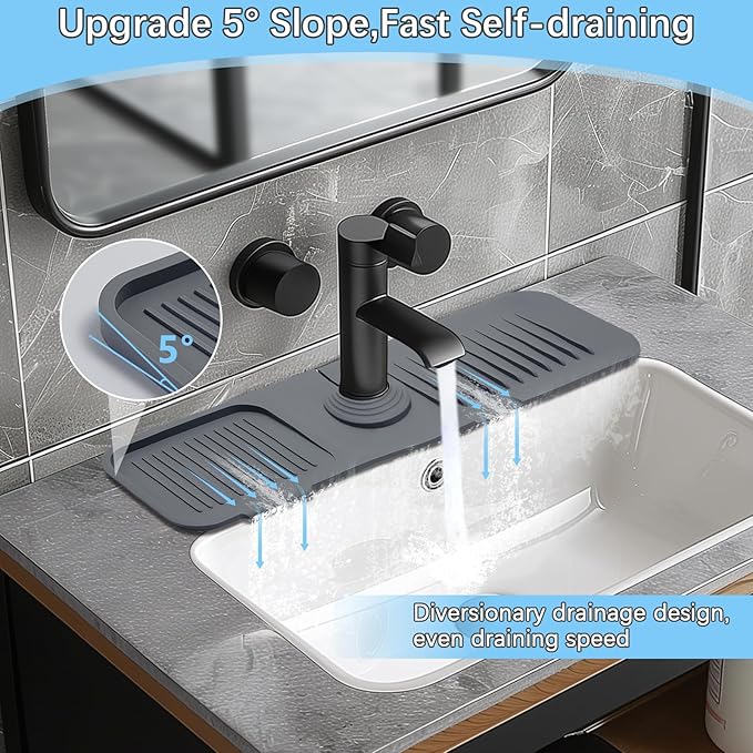 14.5 * 5.5 Inch Large Non-Slip Base,Multi-Surface Protector for Kitchen,Bathroom,Laundry,RV,Easy Clean Water Deflector Accessory(Dark Gray)