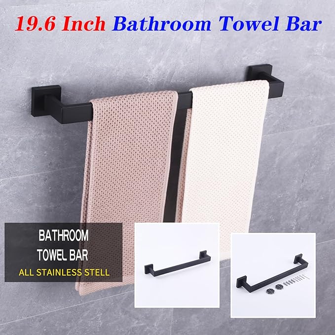 GERZWY SUS 304 Stainless Steel 20-Inch Bath Towel Bar Modern Style Bathroom Towel Bar Wall Mount Matte Black FG160150-BK