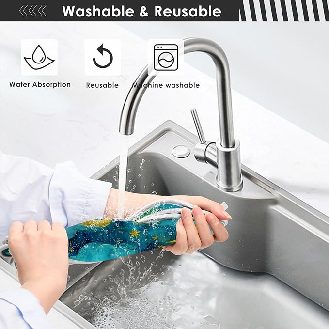 Sink Faucet Absorbing Mat Kitchen Sink Splash Guard Splash Faucet Drip Catcher for Bar RV Bathroom 2PCS 30x5.5in Watercolor Moon Star Green