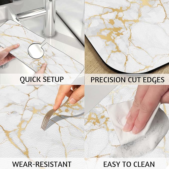 MCALK Marble White Kitchen Sink Faucet Mat Splash Guard, Absorbent Quick-Dry Kitchen Sink Mat - Ideal for Splash Guard & Drip Catching with Modern Art Decor( 1pc 15"x5.5")