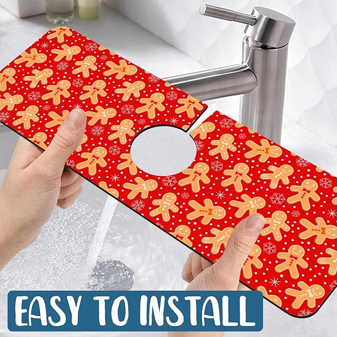 Christmas Merry Xmas Kitchen Sink Splash Guard Faucet Mat Santa Claus Super Absorbent Fast Drying Mat Sink Splash Guard Behind Faucet for Kitchen Bathroom, 15.5"x5.5"