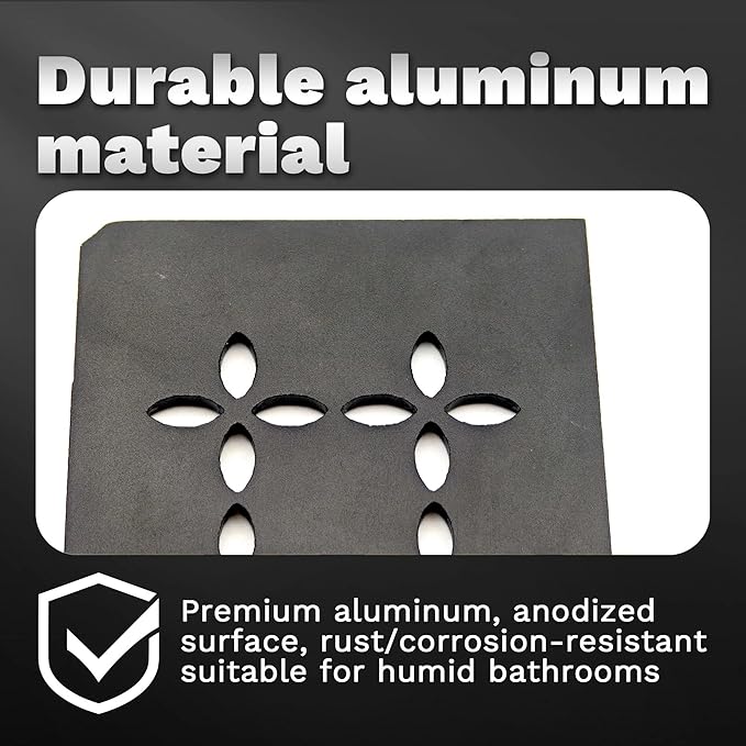 12 Inch Black Frosted Aluminum Material Shower Niche Shelf Rectangular Bathroom Niche Shelf with Floral Design Fits Prefabricated Tile Niches 1 Pack
