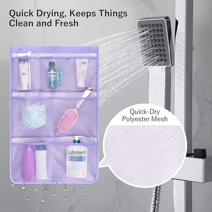 F-color Cruise Essentials 2026 - Mesh Shower Organizer Hanging with 7 Pockets for RV Gym Camping, Quick-Dry Portable Toiletry Bag with Metal Hooks for Bathroom Travel Toiletries
