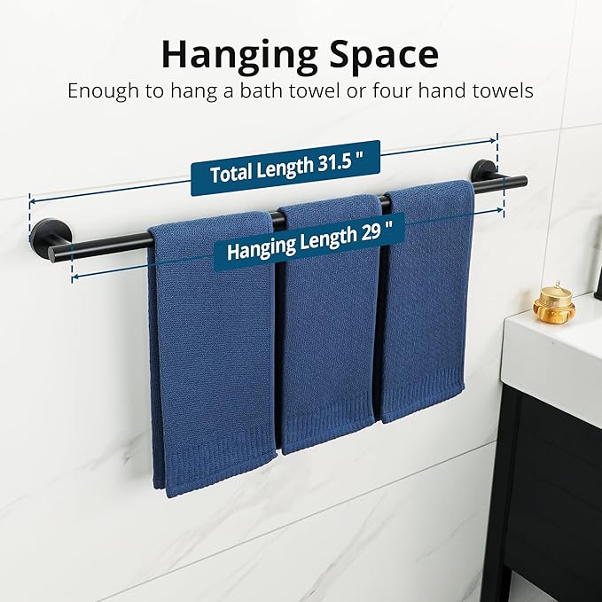 SAYAYO Black Towel Bar for Bathroom, Towel Rack Wall Mounted 31.5 Inch, Towel Rod Towel Holder SUS304 Stainless Steel (Hanging Length 29-Inch)
