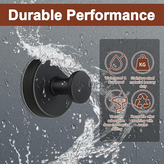 4Pcs Suction Cup Hooks for Wreaths, Shower Suction Cup Hooks, Strong Suction Cup Hanger for Front Door, No-Drill & Removable Holders for Window Glass, Bathroom, Kitchen Mirror, Wall (Black)