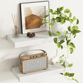 Fun Memories Deep Floating Shelves - 16" W x 9.3" D x 1.6" H Rustic White Wall Shelf - Wall Mounted Shelves for Storage - Wooden Shelves with Invisible Brackets for Living Room, Farmhouse - Set of 2