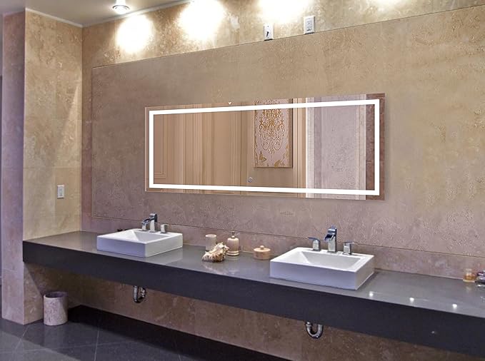 Krugg | Large 72 Inch X 30 Inch LED Bathroom Mirror | Lighted Vanity Mirror Includes Dimmer & Defogger | Wall Mount Vertical or Horizontal Installation