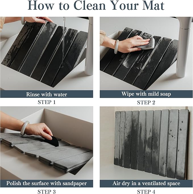 2pcs Stone Dish Drying Mat for Kitchen Counter, Quick-Dry Diatomaceous Earth Water Absorbent Pad & Countertop Drainer, Home Essentials for Bath and Pets - Dark Grey, 24x16’’ & 8x4’’