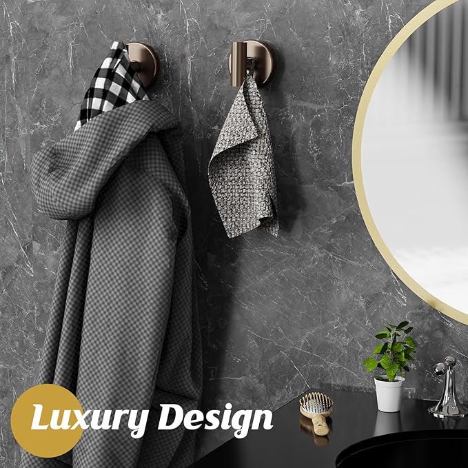 Suction Cup Hooks for Shower,Heavy Duty Shower Towel Suction Hooks,No Drill Wall Mounted Towel Hooks for Bathrooms Wall,Kitchen,Glass,Mirror,Tile to Hang Towels,Robes,Coat-Champagne Bronze(2 Pack)