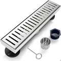 12 Inch Linear Shower Drain Bathroom Kitchen Silver Floor Drain Removable Capsule Pattern Cover Accessories Shower Drain 304 Stainless Steel Drain with Hair Strainer Adjustable Leveling Feet