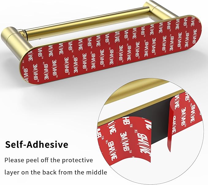 Adhesive Toilet Paper Holder Gold Double Post Pivoting Bathroom Toilet Tissue Holder Roll Holder Stick On No Drilling Stainless Steel and Zinc Alloy