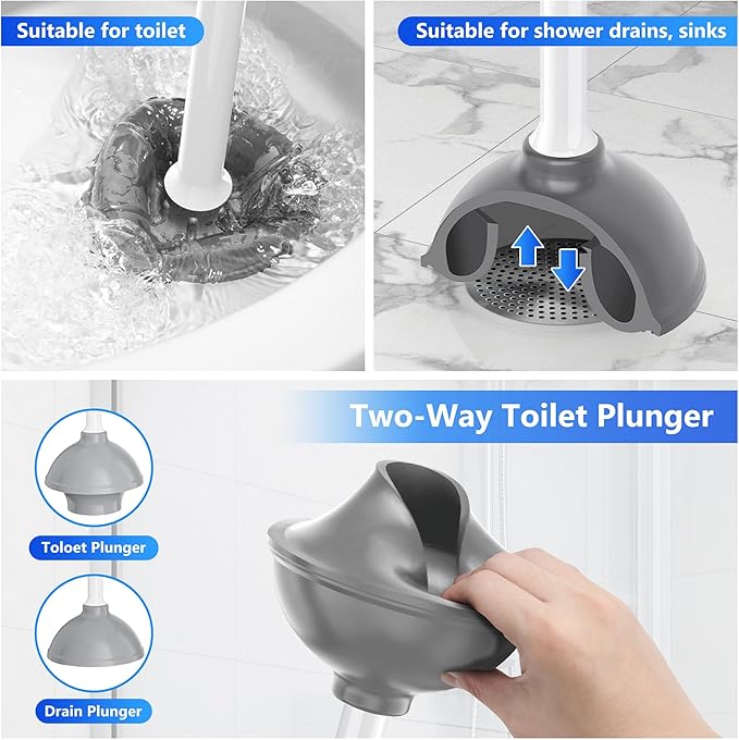 Toilet Plunger with Holder, Plunger with Unique Holder for 5.7-inch Toilet Drain, Plungers for Bathroom with Holder, Toilet Plunger Heavy Duty (1, White)