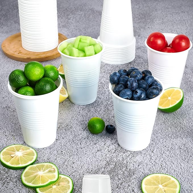 Lilymicky 500 Pack 7 oz Disposable Plastic Cups, Drinking Cups, White Party Cups for Birthday Parties, Picnics, Ceremonies, and Wedding