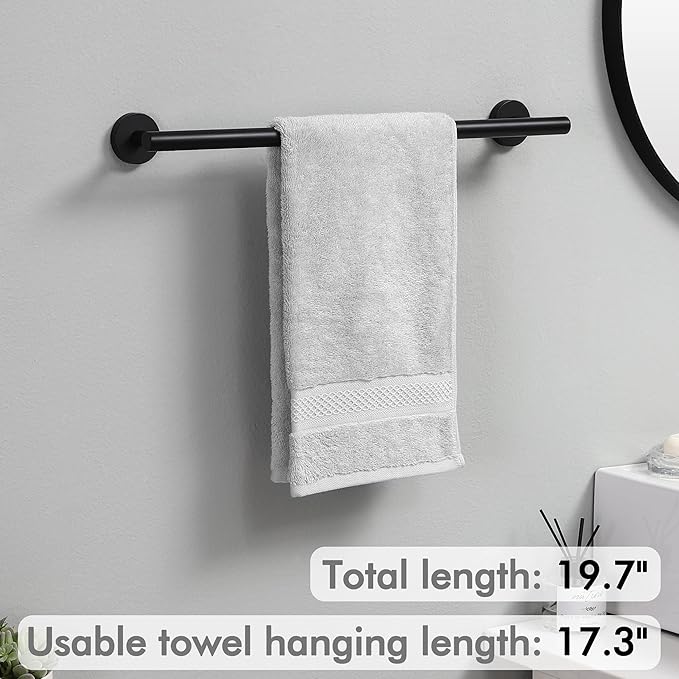KES 17.3-Inch Towel Bar for Bathroom, Hand Towel Holder, Bathroom Towel Rack Wall Mount SUS304 Stainless Steel Matte Black, Total Length 19.7 Inch, A2000S50B-BK