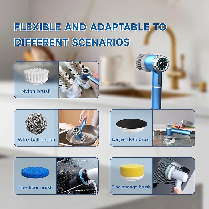 Electric Bathroom Scrubbing Brush - Rechargeable Spin Scrubber for Bathtub, Shower, & Tiles, Handheld & Easy to Use.