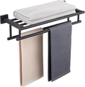 Towel Rack with Shelf 20 Inch Double Towel Racks for Bathroom Matte Black Bath Towel Holder SUS304 Stainless Steel Towel Rack Wall Mounted Modern Towel Hanger