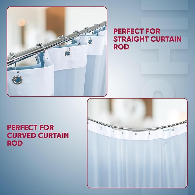 Shower Curtain Hooks Rust Proof (Set of 12) - Stainless Steel Shower Curtain Rings - Anti Slip Roller Balls for Easy Glide (Omega Double Hooks, Chrome)