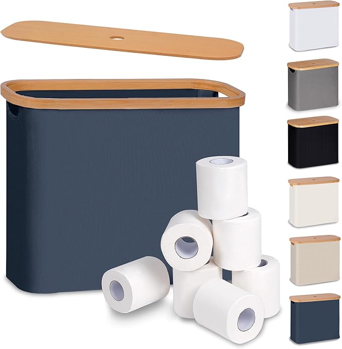 efluky Toilet Paper Basket with Lid, Toilet Paper Organizer for Bathroom, Free Standing Toilet Paper Holder with Storage, Blue