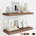 Fun Memories 24 Inch Floating Shelves for Wall, 9 Inch Deep Walnut Rustic Wood Wall Mounted Shelves for Bathroom, Kitchen, Living Room, Set of 2